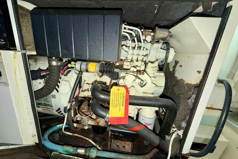 Last Dance Yacht Photos Pics Engine compartment of a 2001 Grand Banks 49 Eastbay HX yacht.