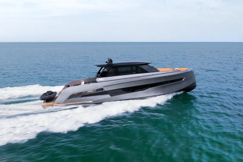 Grit Yacht Photos Pics 2025 Steeler Bronson 67 Beachclub yacht cruising on open sea.