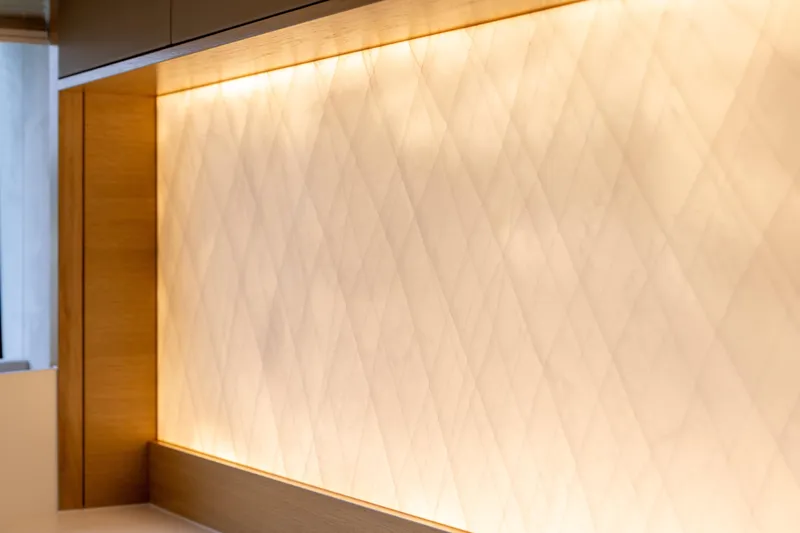 Grit Yacht Photos Pics Illuminated interior paneling on Steeler Bronson 67 Beachclub yacht, 2025 model.