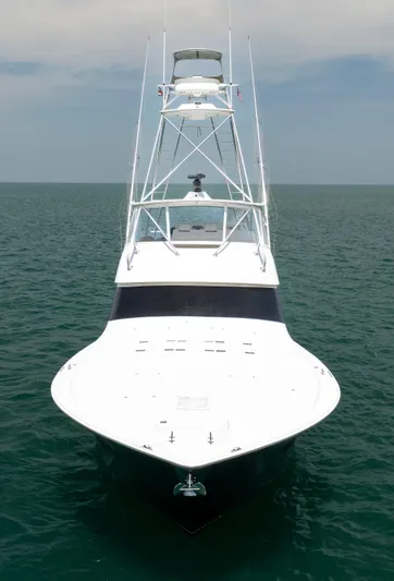 Relentless Yacht Photos Pics 2003 Viking 61 Convertible yacht on open water, front view.