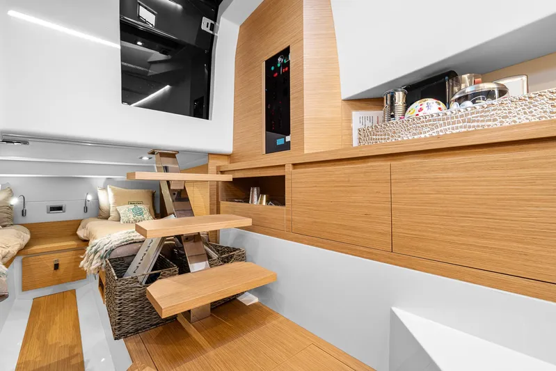 Bote Coco Yacht Photos Pics Luxurious interior of 2023 Pardo Yachts P38, featuring modern wood finishes and elegant design.