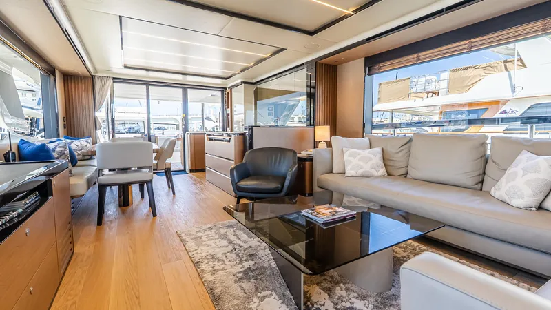 Available Now Yacht Photos Pics Luxurious interior of 2024 Absolute 68 NAVETTA yacht with modern furnishings and elegant design.