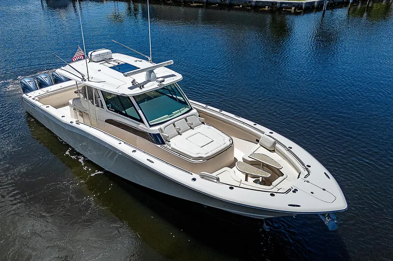  Yacht Photos Pics 2019 Grady-White Canyon 456 boat on calm water.