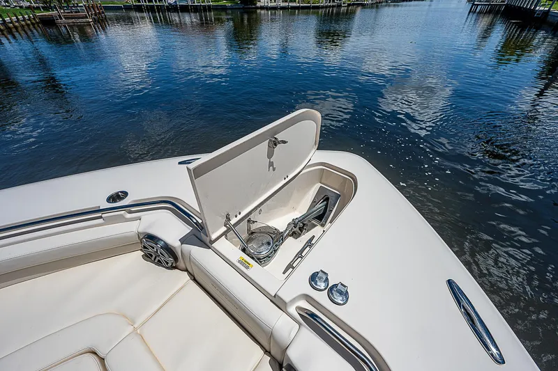  Yacht Photos Pics 2019 Grady-White Canyon 456 boat anchor compartment with open hatch.
