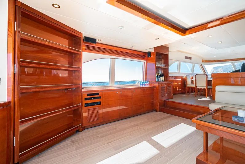  Yacht Photos Pics Luxurious interior of 2023 Massimo Marine 72' Flybridge Motor Yacht with elegant wood finishes.