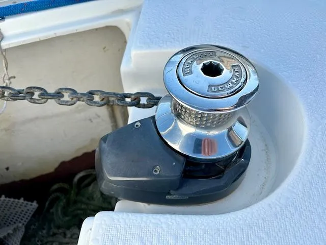 Golden Handcuffs Yacht Photos Pics Winch on 2007 Beneteau 373 sailboat with anchor chain.