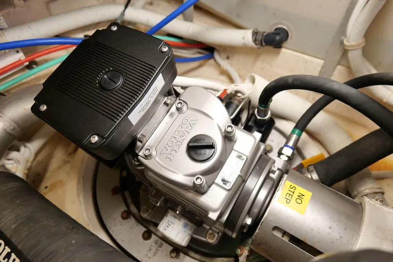 Chico Malo Yacht Photos Pics Engine compartment of a 2008 Tiara Yachts 4300 Sovran, featuring a Volvo Penta component.