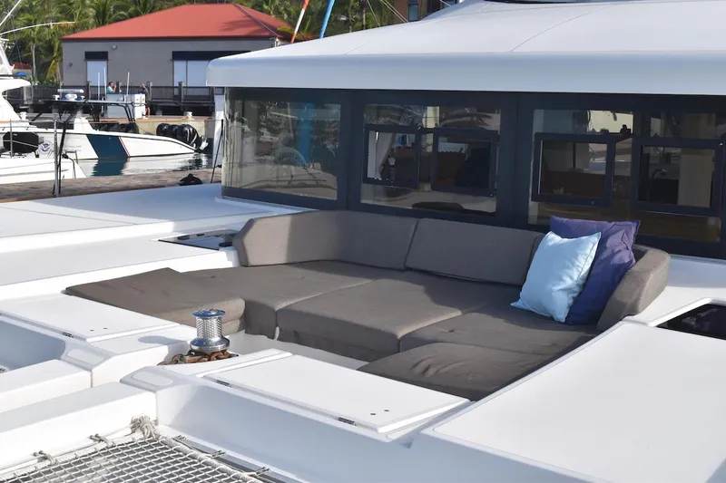  Yacht Photos Pics Luxurious seating area on a 2015 Lagoon 52 F catamaran yacht.