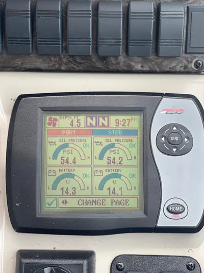  Yacht Photos Pics 2007 Sea Ray 380 Sundancer dashboard display showing engine metrics.