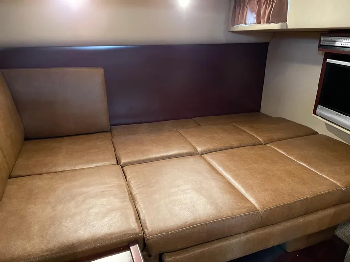  Yacht Photos Pics Interior of 2007 Sea Ray 380 Sundancer with brown sofa.