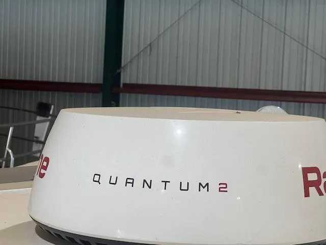 Daisy IV Yacht Photos Pics Radar equipment on a 2001 Little Harbor WhisperJet 44 boat in a storage facility.