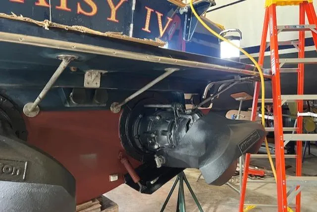 Daisy IV Yacht Photos Pics 2001 Little Harbor WhisperJet 44 boat under maintenance in a workshop.