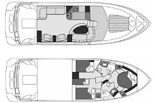  Yacht Photos Pics Floor plan of a 2004 Carver 460 Voyager yacht, showcasing interior layout.