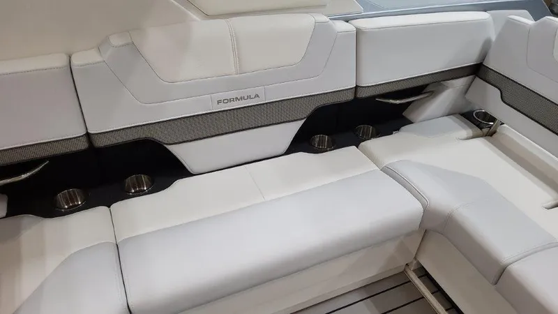  Yacht Photos Pics 2023 Formula 380 Super Sport Crossover OB interior seating with cup holders.