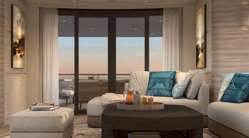 The Vessel Yacht Photos Pics Luxurious interior of 2026 Van der Valk Motor Yacht with ocean view.