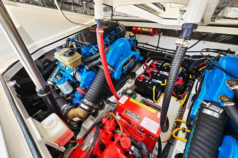 Fidgit Yacht Photos Pics Engine compartment of 2006 Tiara Yachts 2900 Open Classic, featuring Crusader engines.