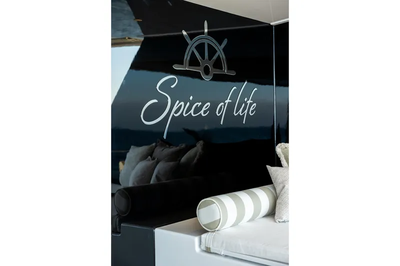 Spice Of Life II Yacht Photos Pics "Spice of Life" decor on Sunreef 60 yacht, 2025 model, with nautical theme.