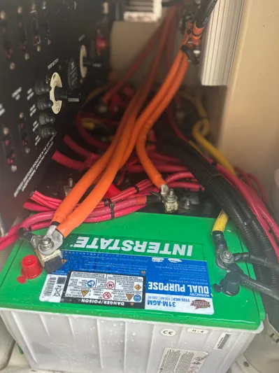  Yacht Photos Pics Battery compartment of a 2014 Scout 350 LXF boat with wiring connections.