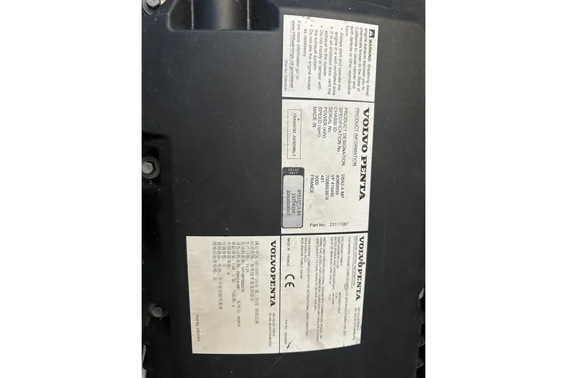  Yacht Photos Pics Label on Volvo Penta engine component for 2024 Azimut Atlantis 51 yacht.