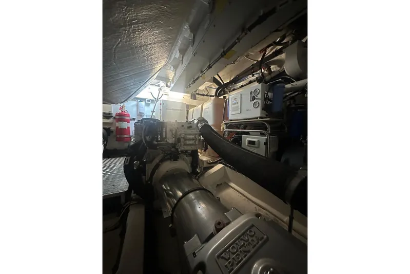  Yacht Photos Pics Engine room of 2023 Azimut Atlantis 51 yacht, featuring Volvo Penta components.