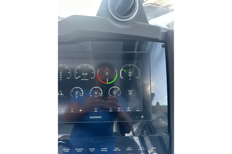  Yacht Photos Pics Dashboard of 2024 Azimut Atlantis 51 yacht with Garmin navigation display.