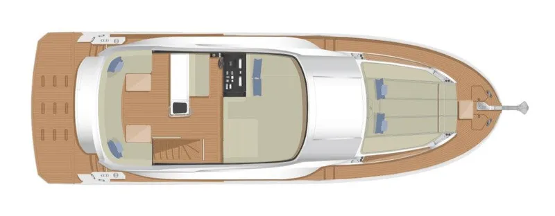  Yacht Photos Pics Top view of 2025 Sirena 48 yacht layout, featuring spacious deck and interior design.