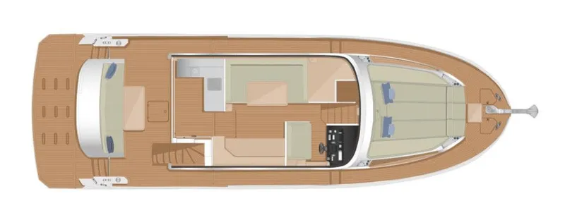  Yacht Photos Pics Top view layout of 2025 Sirena 48 yacht, showcasing interior and deck design.