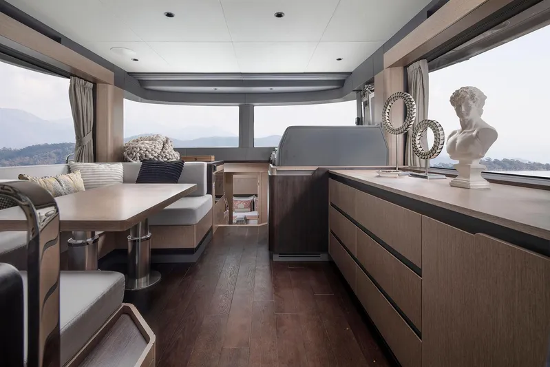  Yacht Photos Pics Luxurious interior of 2025 Sirena 48 yacht with modern furnishings and elegant decor.