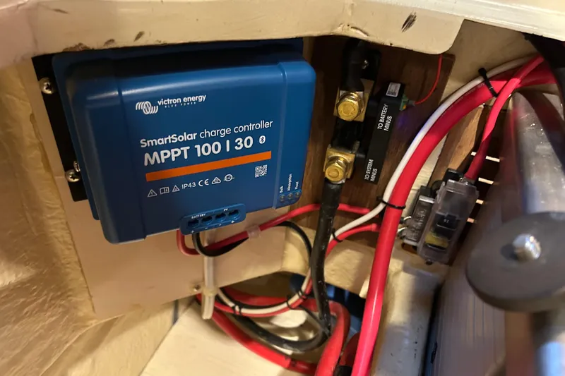 Kai Mana Yacht Photos Pics Victron Energy SmartSolar charge controller in 1990 Pacific Seacraft PSC 37 sailboat.