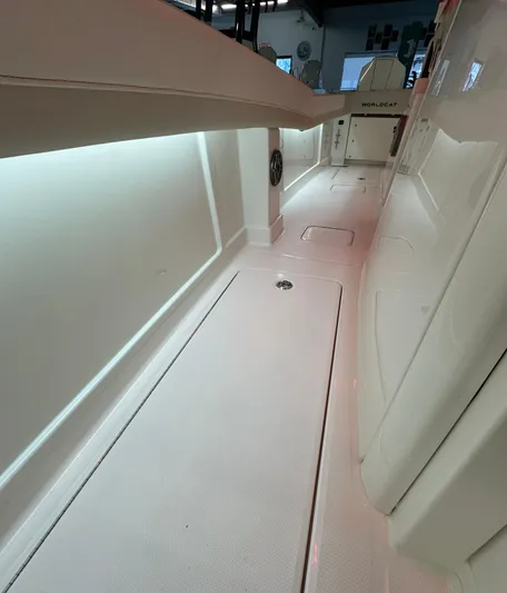 Wcn 55877 280ccx Yacht Photos Pics 2025 World Cat 280 CCX boat interior with sleek white design and ambient lighting.