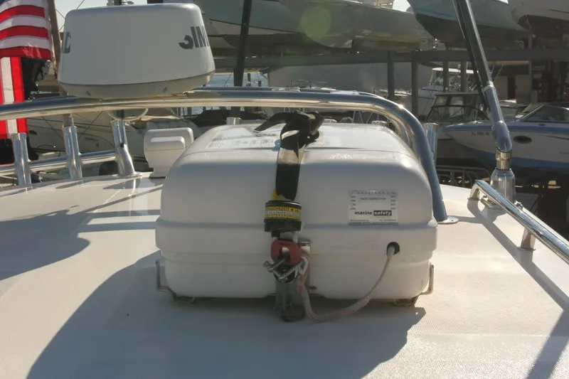  Yacht Photos Pics 2017 Osprey 30 Fisherman boat deck with safety equipment and radar.