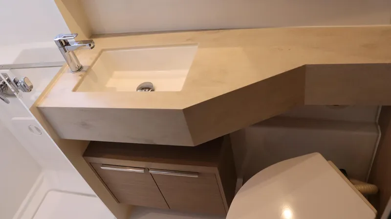 Happy Fluke Yacht Photos Pics Modern bathroom sink and vanity in 2023 Lagoon 46 yacht.