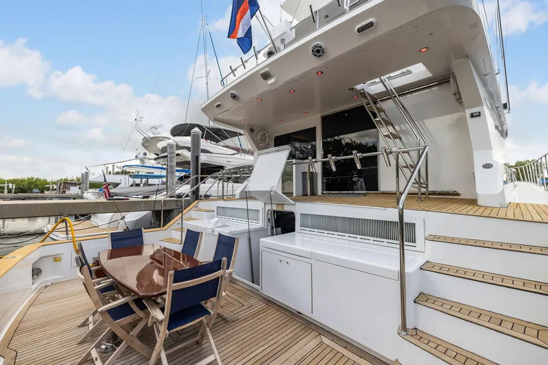 Party's Over Yacht Photos Pics Luxurious 2006 Northstar Enclosed Flybridge yacht with outdoor dining area and sleek design.