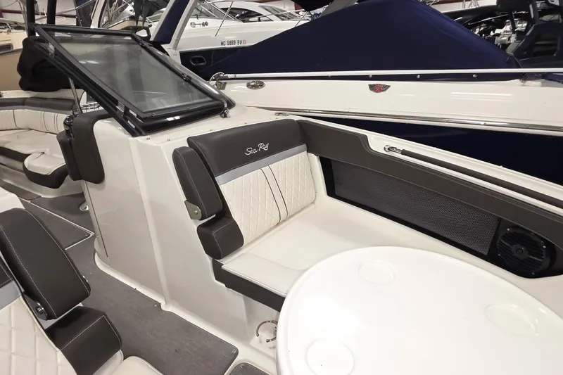  Yacht Photos Pics Interior of 2017 Sea Ray SLX 280 boat with luxurious seating and modern design.