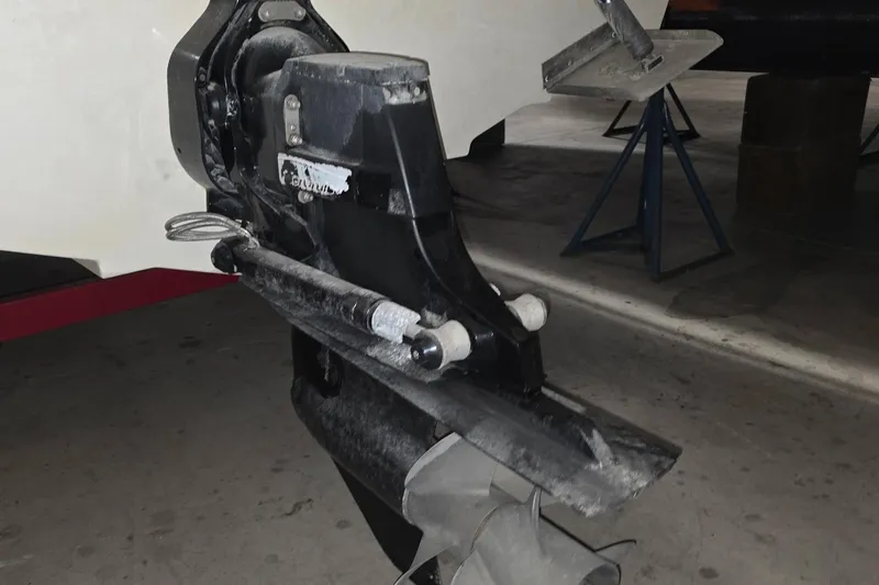  Yacht Photos Pics 2017 Sea Ray SLX 280 boat engine detail in a garage setting.