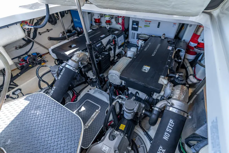  Yacht Photos Pics Engine room of 2022 Formula 40 Performance Cruiser, showcasing dual engines and mechanical components.