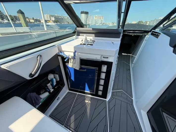  Yacht Photos Pics Interior of 2020 Monterey 385 Super Express yacht with sleek design and modern amenities.