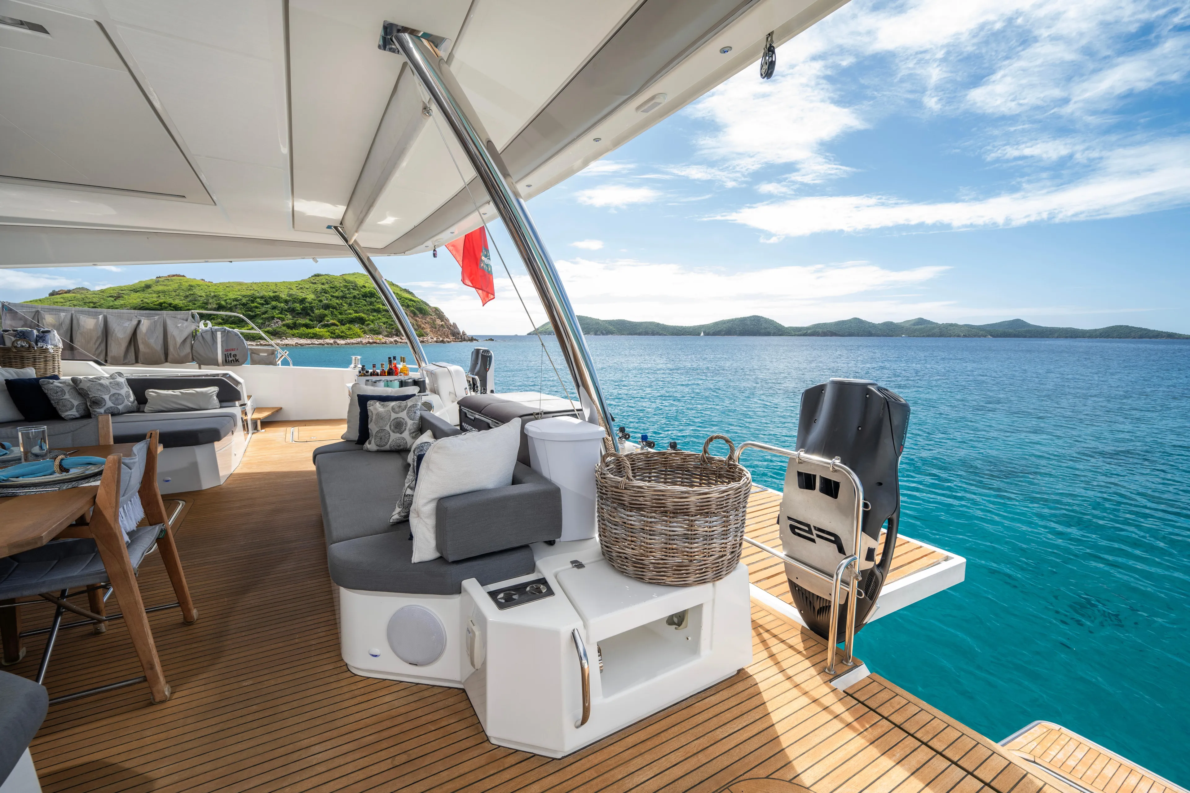 My Ty Yacht Photos Pics Luxurious 2021 Fountaine Pajot Catamaran Alegria 67 with elegant deck and stunning ocean view.