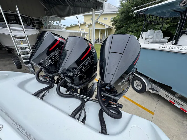  Yacht Photos Pics Triple Mercury Racing 450R engines on a 2021 Yellowfin 36 Offshore boat.