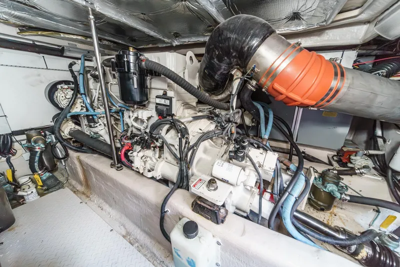  Yacht Photos Pics Engine room of 2005 Sea Ray 500 Sedan Bridge with visible mechanical components.