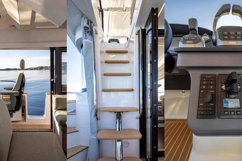  Yacht Photos Pics Interior and controls of 2026 Nimbus 495 Flybridge yacht, showcasing luxury design and advanced navigation.