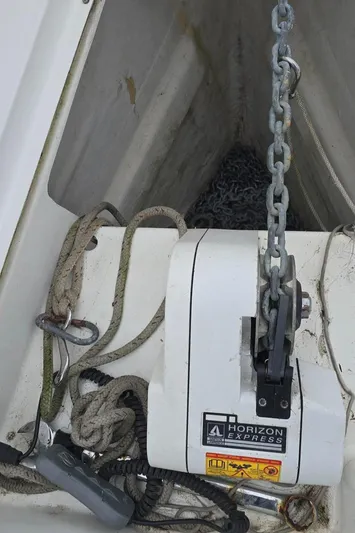 Spirit Bird Yacht Photos Pics Anchor windlass on 2004 Beneteau Oceanis 423 sailboat deck.