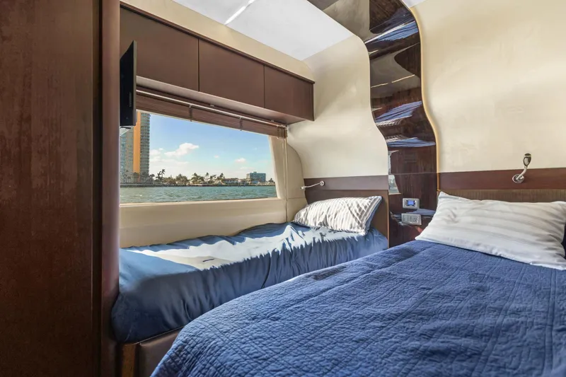 Aquasition Yacht Photos Pics Luxurious cabin interior of 2020 Galeon 680 Fly yacht with ocean view.