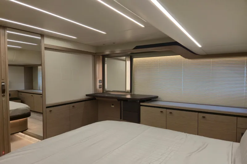  Yacht Photos Pics Luxurious interior of 2025 Absolute Navetta 53 yacht with modern design and elegant furnishings.