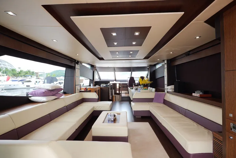  Yacht Photos Pics Luxurious interior of 2013 Sunseeker Manhattan 73 yacht with elegant seating and modern design.