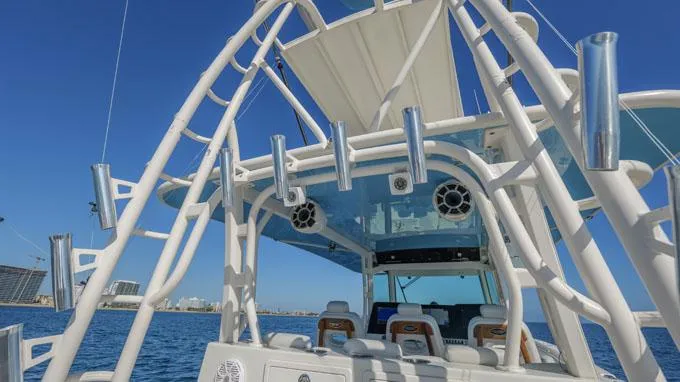 Reel Addiction Yacht Photos Pics 2016 HCB Suenos 53 boat with sleek design and modern features on open water.