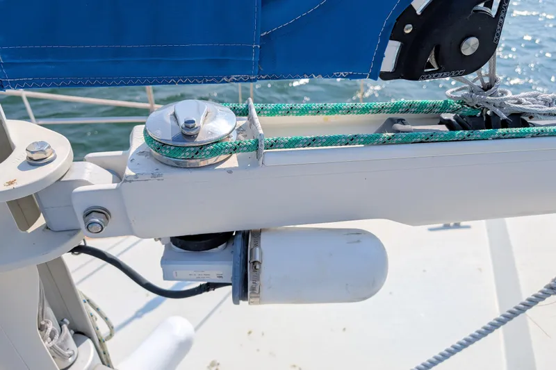 Iteration Yacht Photos Pics Close-up of 1994 Amel 53 Super Maramu sailboat rigging and winch system.