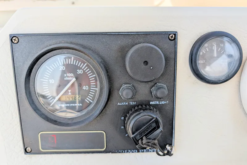 Iteration Yacht Photos Pics Control panel of a 1994 Amel 53 Super Maramu sailboat with Volvo Penta gauges.