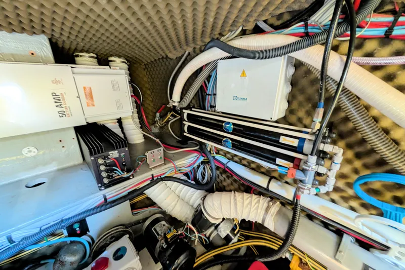 Iteration Yacht Photos Pics Electrical and mechanical systems inside a 1994 Amel 53 Super Maramu yacht.