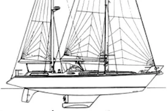 Iteration Yacht Photos Pics Line drawing of a 1994 Amel 53 Super Maramu sailboat, side view.
